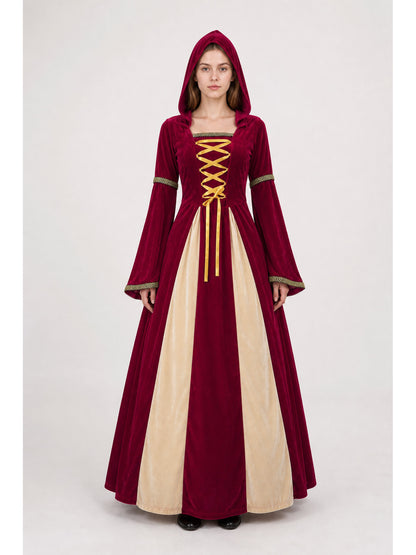 Medieval Hooded Dress with Gold Trim main product view