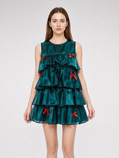Christmas tree costume dress with tiered ruffles front view