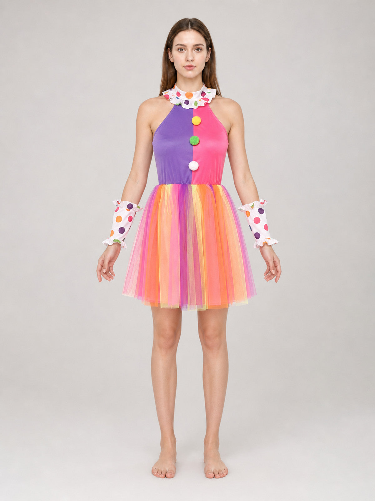 Clown Costume: Dress with Full Skirt and Cuffs front view