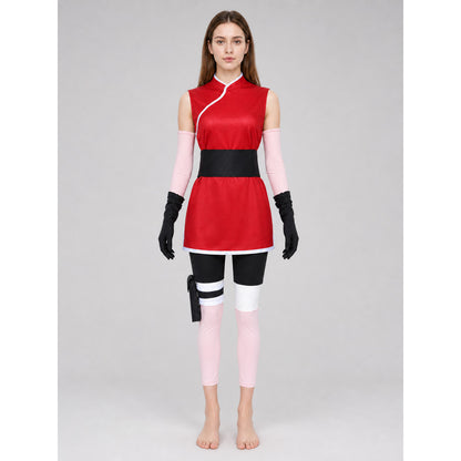 Sakura Red Cosplay Costume with Accessories front view