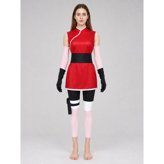 Sakura Red Cosplay Costume with Accessories front view