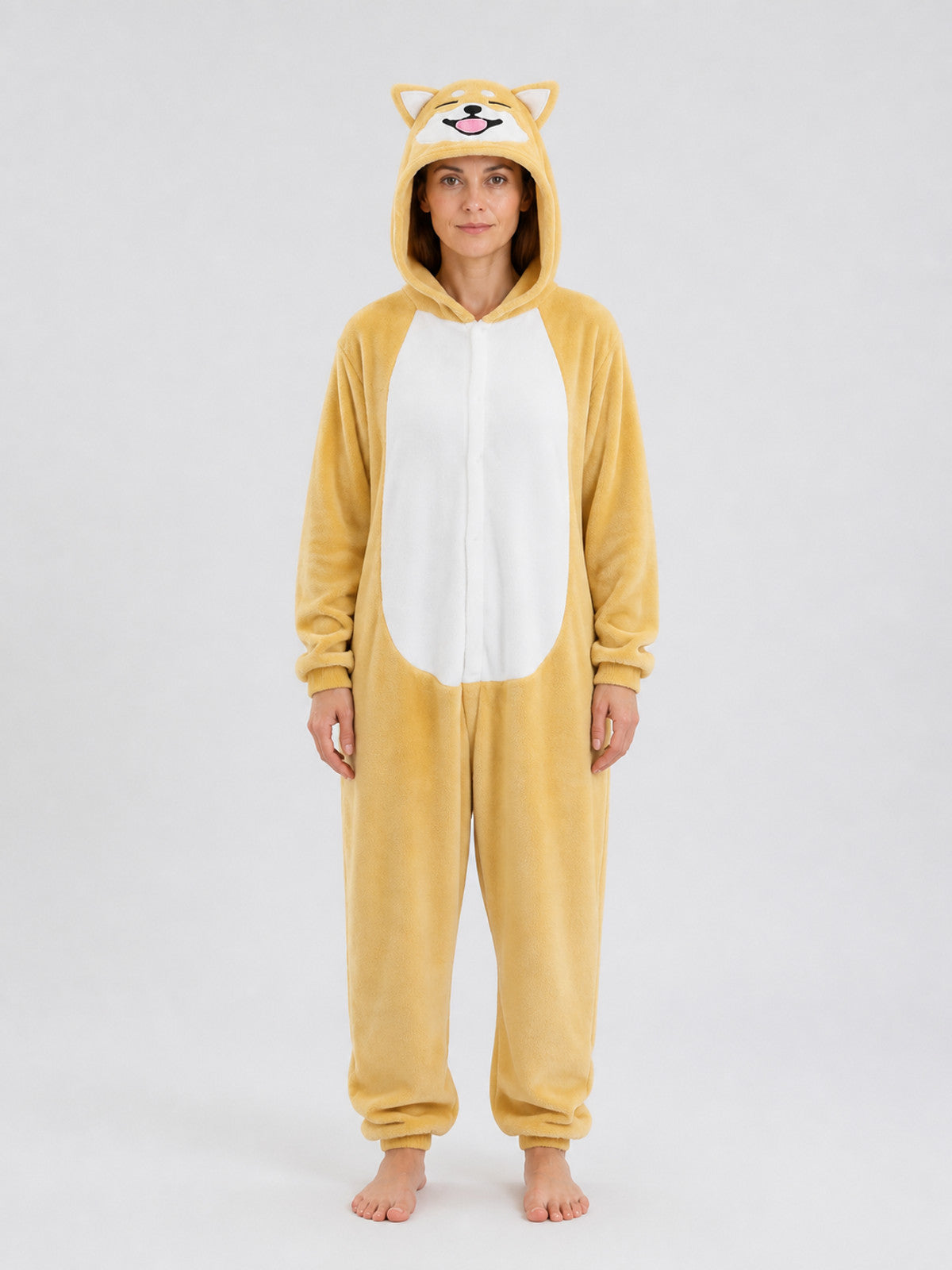 Husky Hooded Flannel Pajama Jumpsuit on-model view