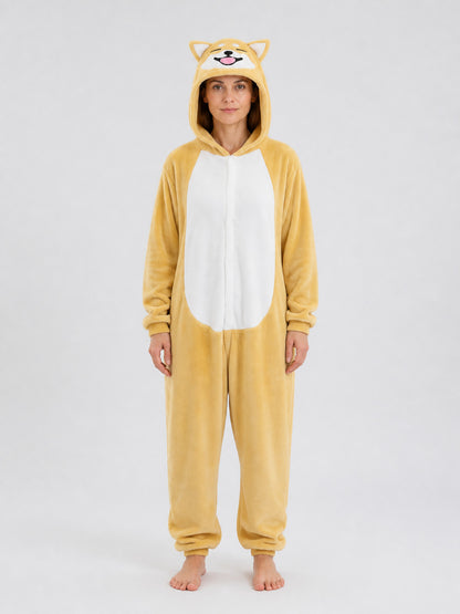 Husky Hooded Flannel Pajama Jumpsuit on-model view