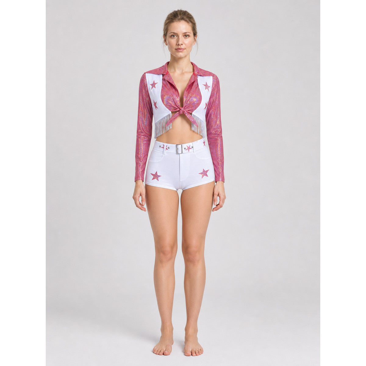 Sparkly Stage Costume with Stars (Top and Shorts) on-model view