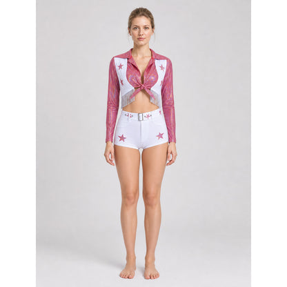 Sparkly Stage Costume with Stars (Top and Shorts) on-model view