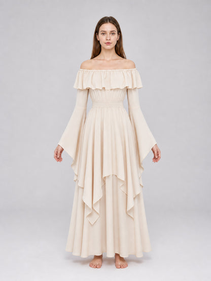 Long Off-the-Shoulder Dress with Ruffles front view