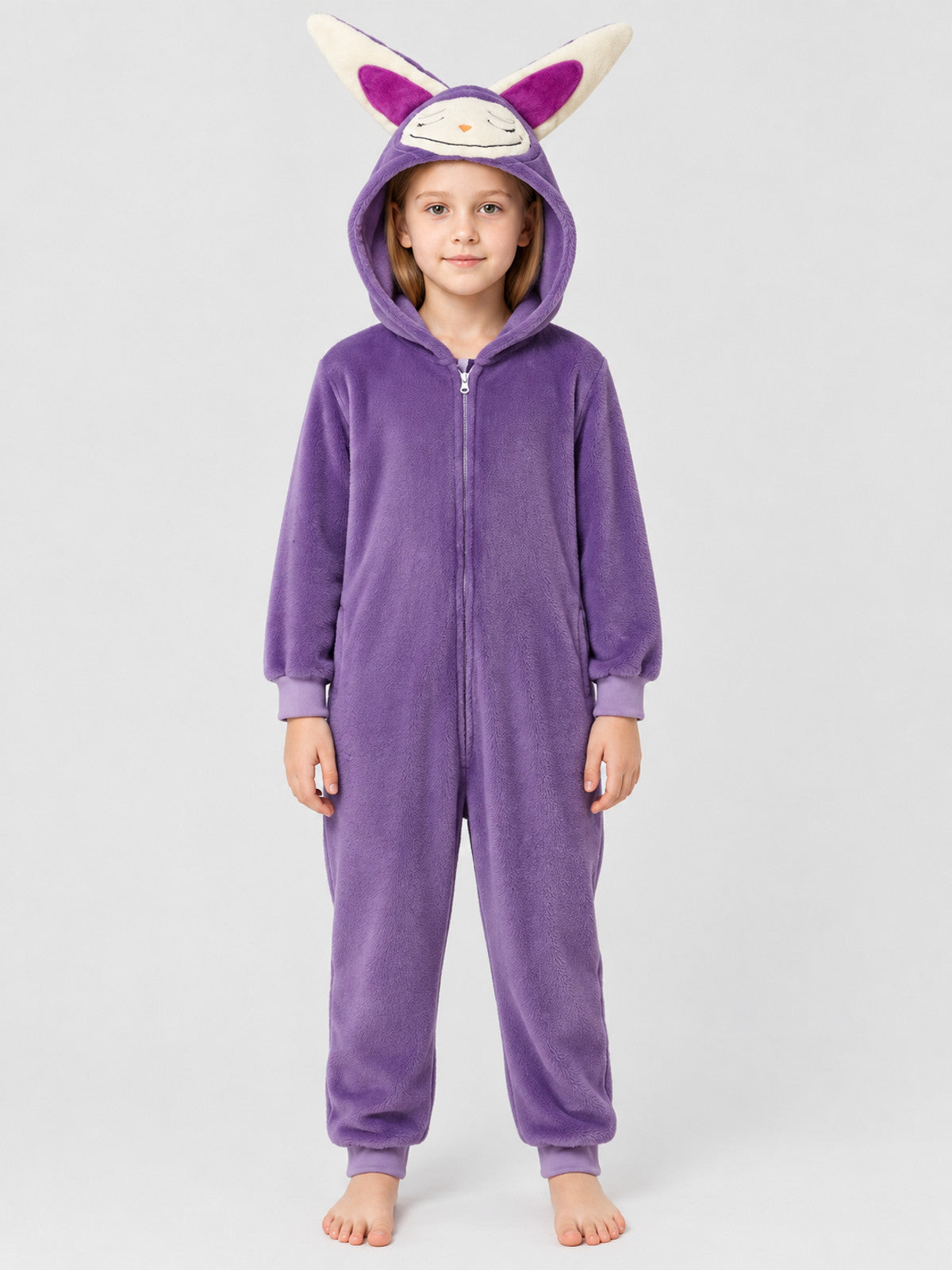 Kids' Purple Hooded Pajama Jumpsuit with Ears