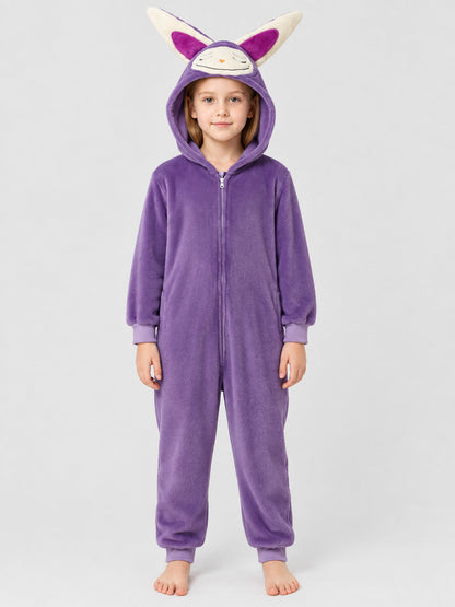 Kids' Purple Hooded Pajama Jumpsuit with Ears