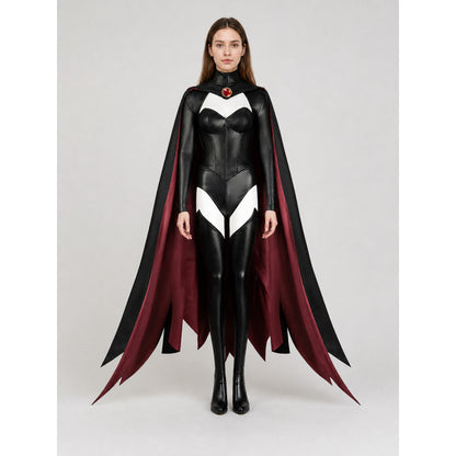 Black Cosplay Jumpsuit with Long Cape on-model view