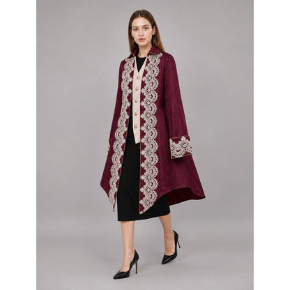 Vintage Burgundy Carnival Cape with Lace