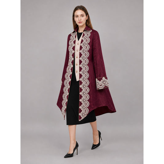 Vintage Burgundy Carnival Cape with Lace