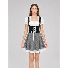 Folk-Style Costume Dress with Plaid Skirt