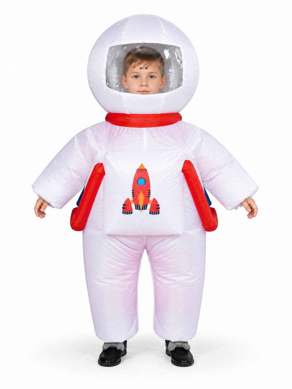 Inflatable astronaut costume for kids with helmet and rocket print