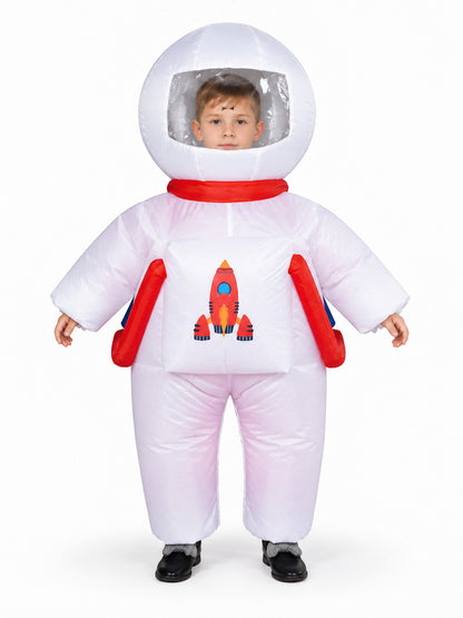 Inflatable astronaut costume for kids with helmet and rocket print
