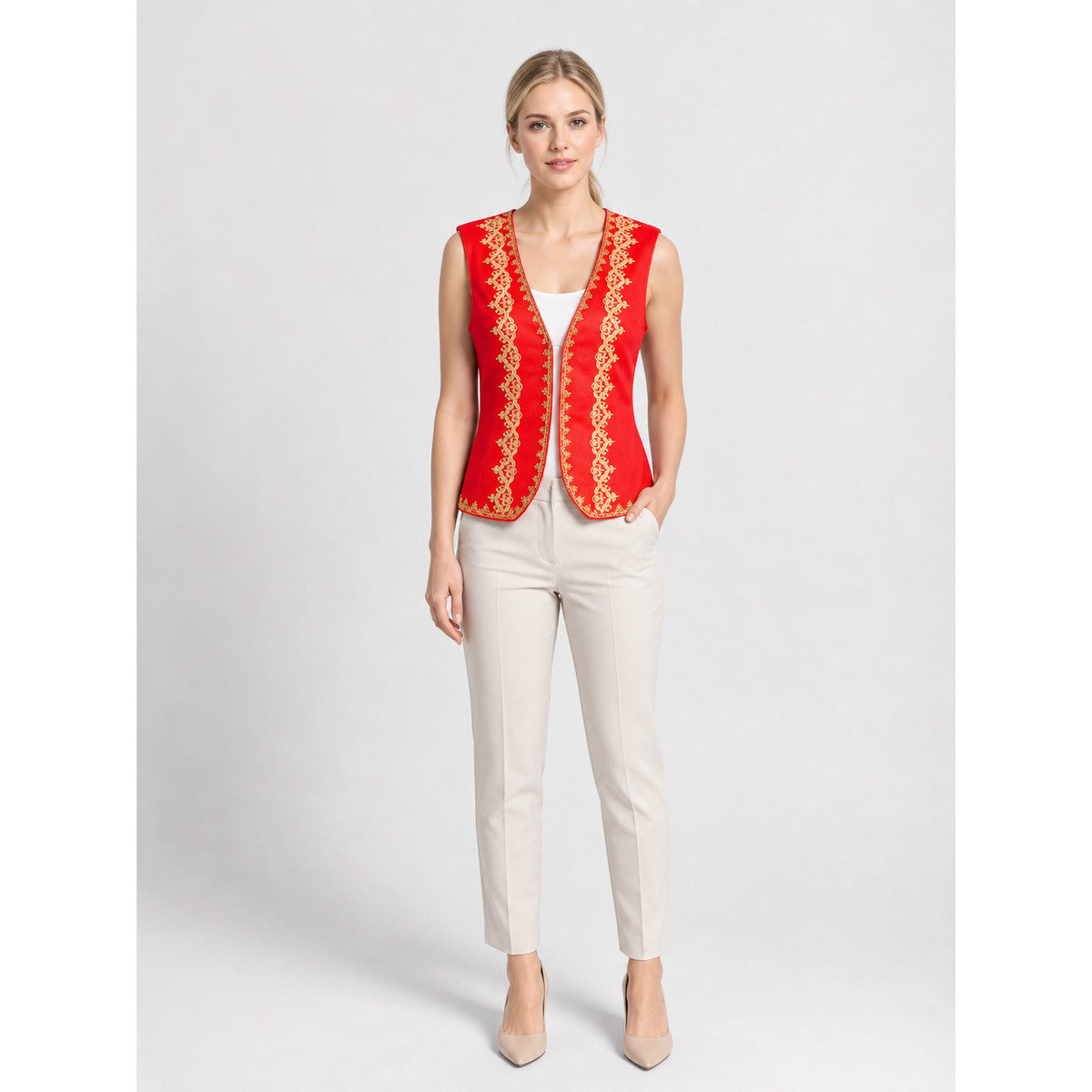 Embroidered Carnival Vest for Halloween, Red