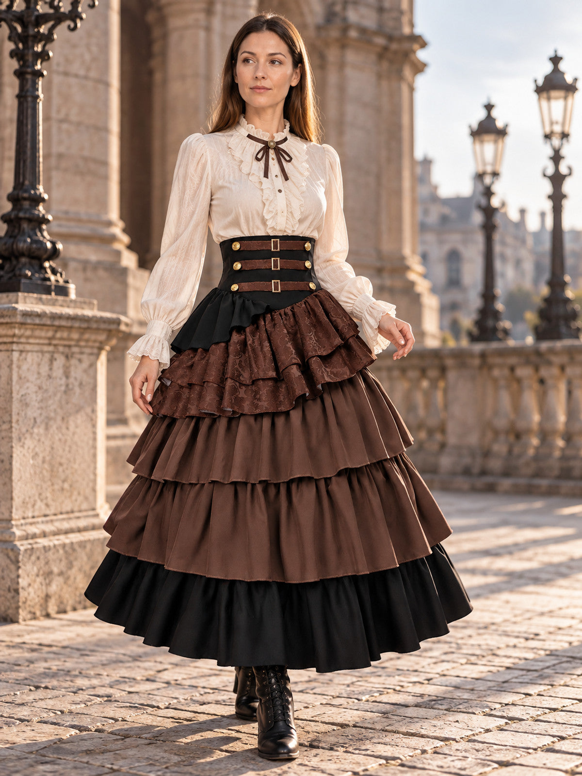 High-Waisted Tiered Skirt with Jacquard Pattern main product view