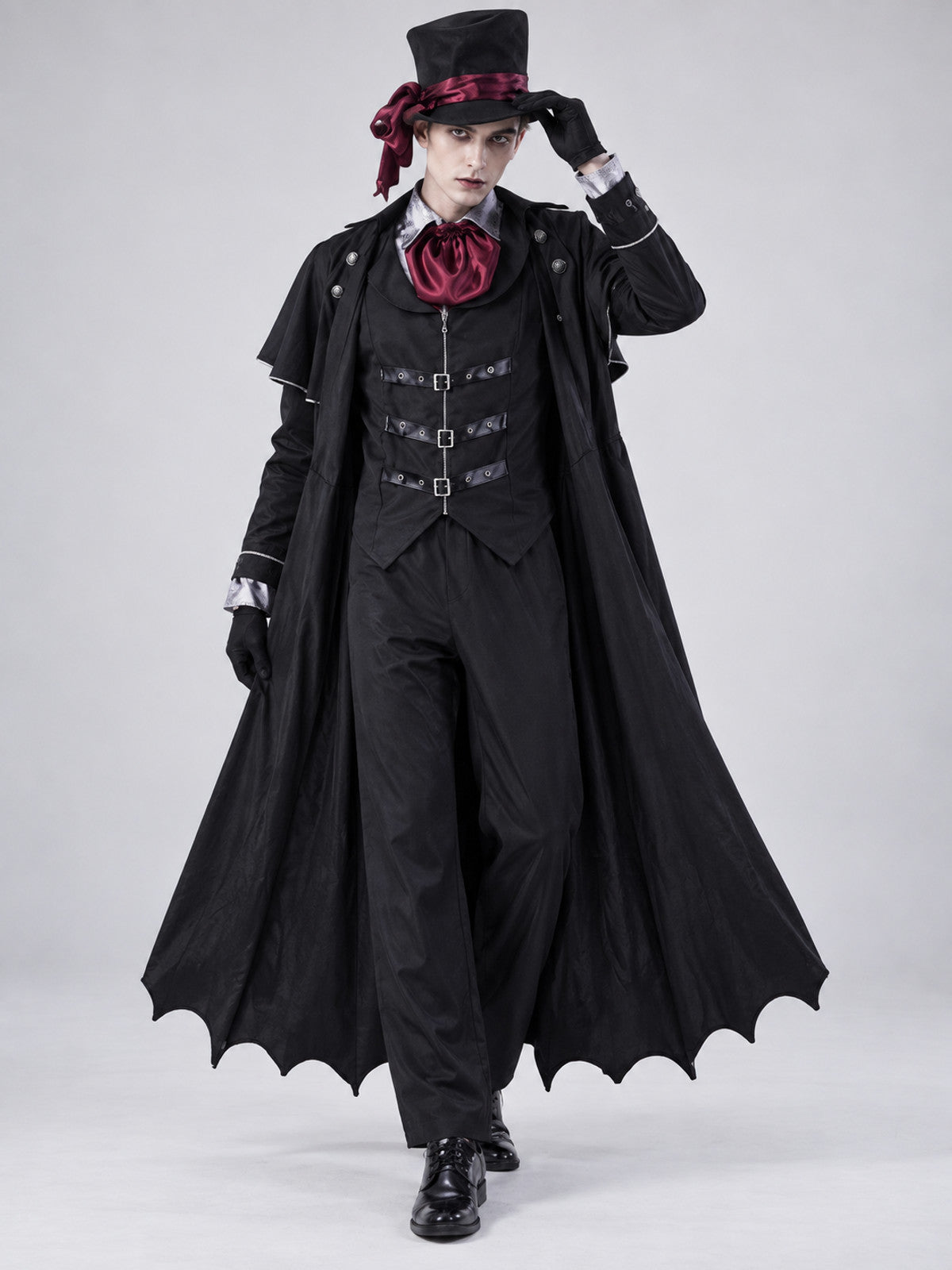 Gothic Black and Red Cosplay Costume with Cape