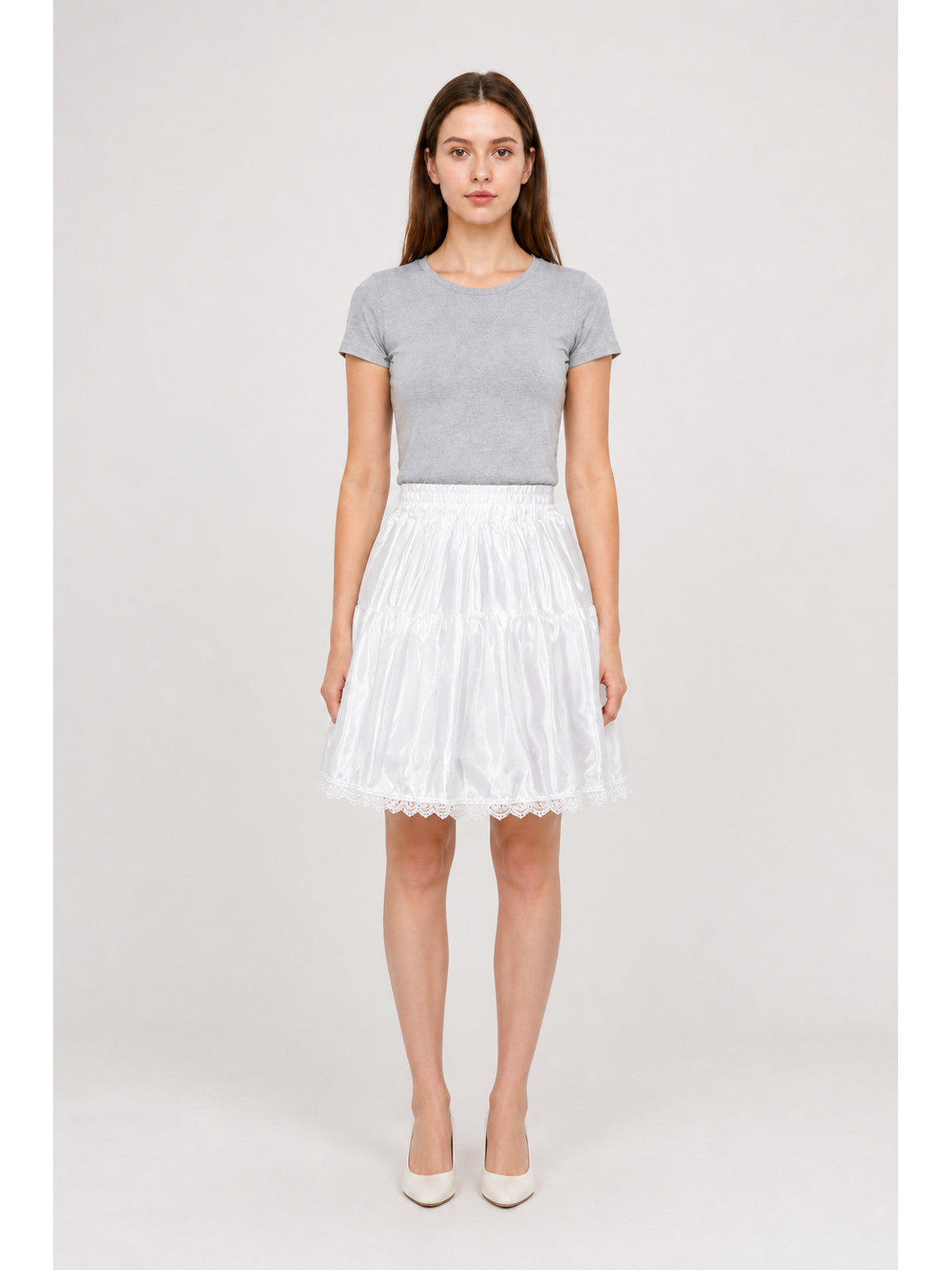 White Full Multi-Layer Skirt with Lace Hem main product view