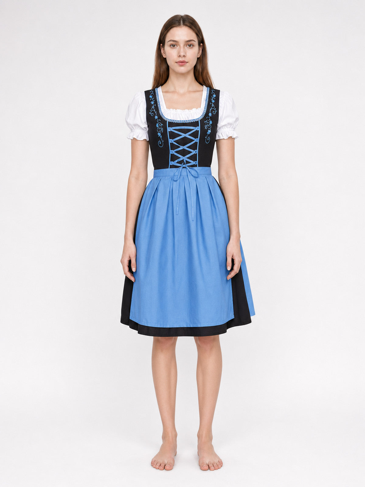 Traditional-Style Dress with Lace-Up Detail and Full Skirt on-model view