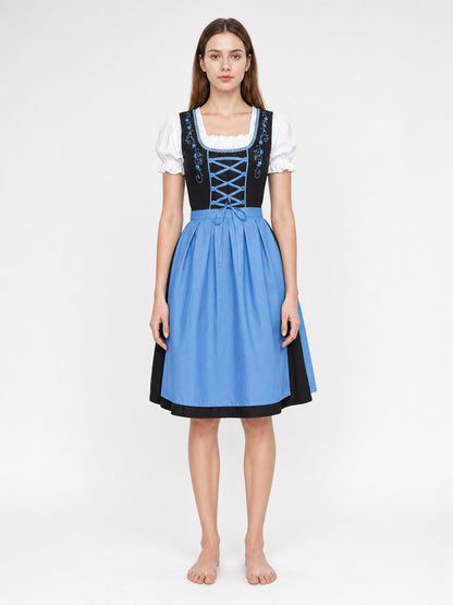 Traditional-Style Dress with Lace-Up Detail and Full Skirt on-model view