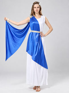Ancient-themed carnival costume dress with blue draping