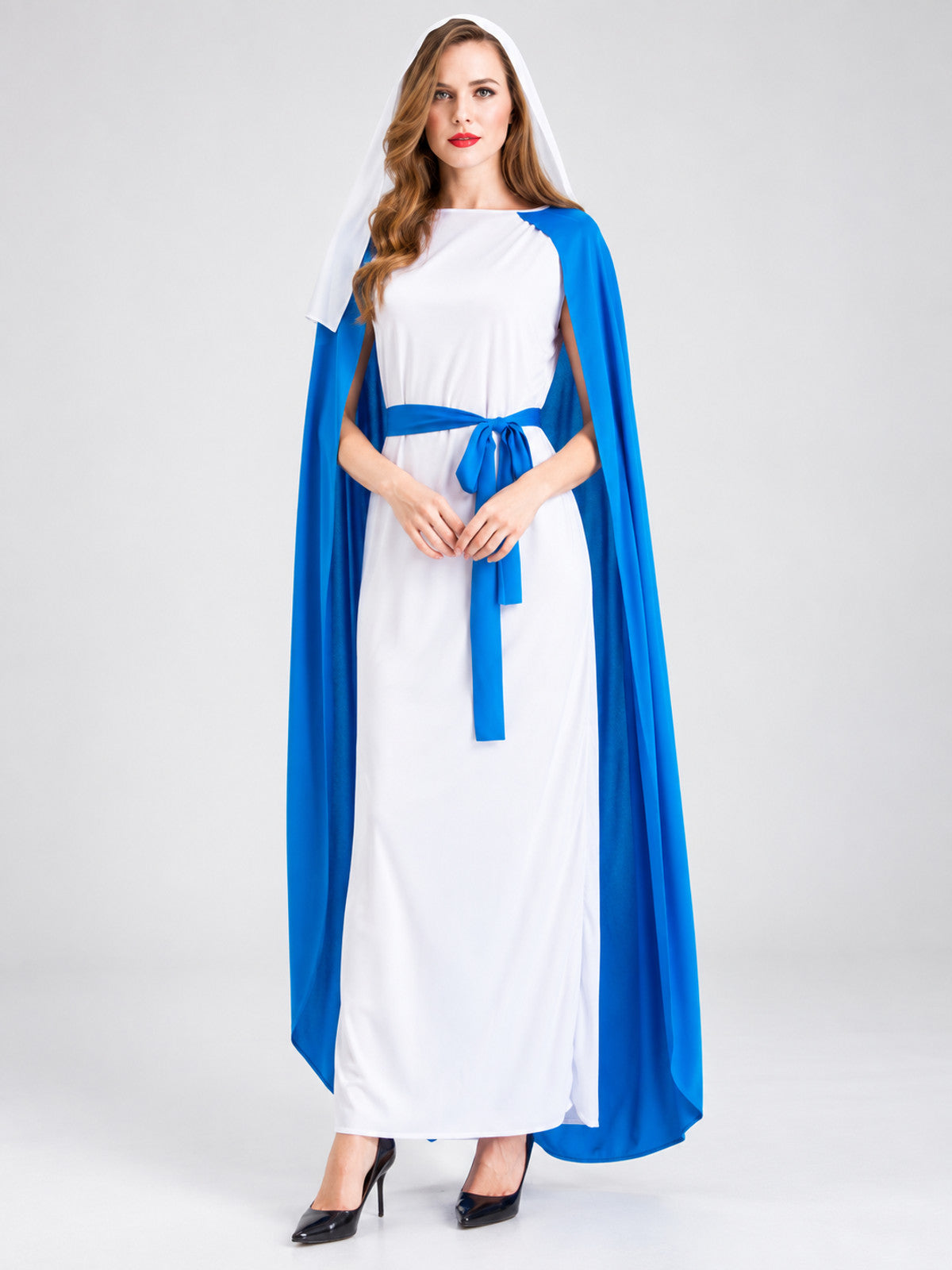 Carnival Costume with White Dress and Blue Cape