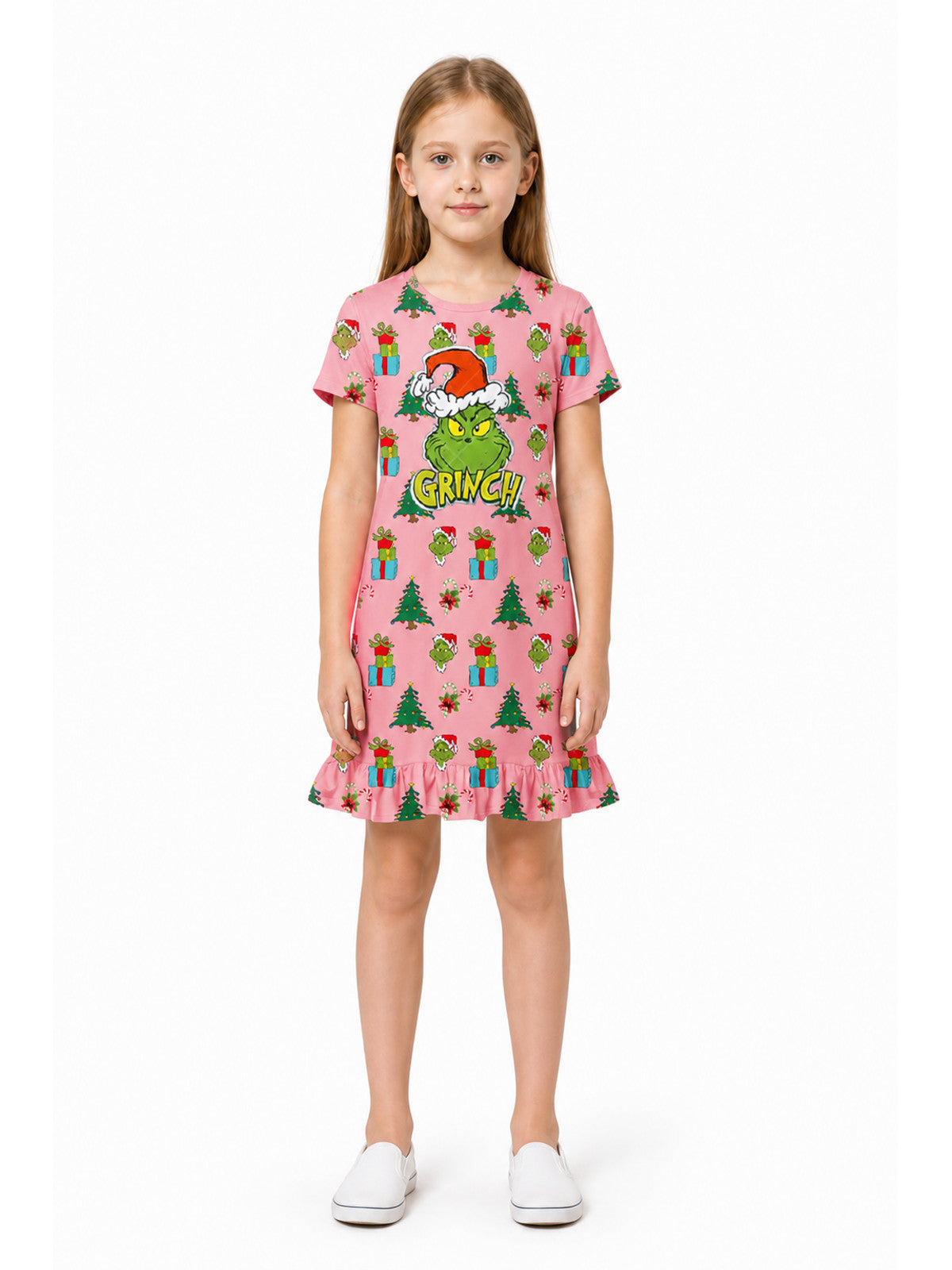 Children’s Grinch Dress, Short Sleeves, A-Line, Ruffles main product view