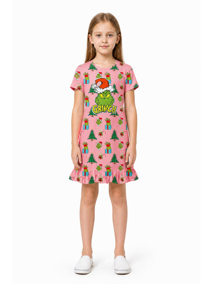 Children’s Grinch Dress, Short Sleeves, A-Line, Ruffles main product view