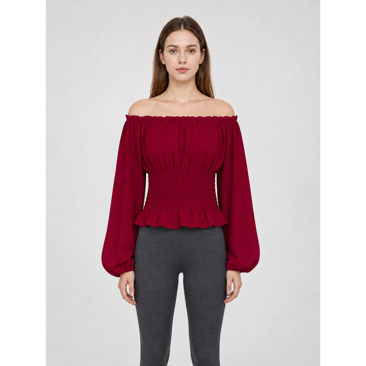 Off-the-Shoulder Blouse with Long Sleeves