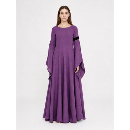 Purple Floor-Length Dress with Long Sleeves
