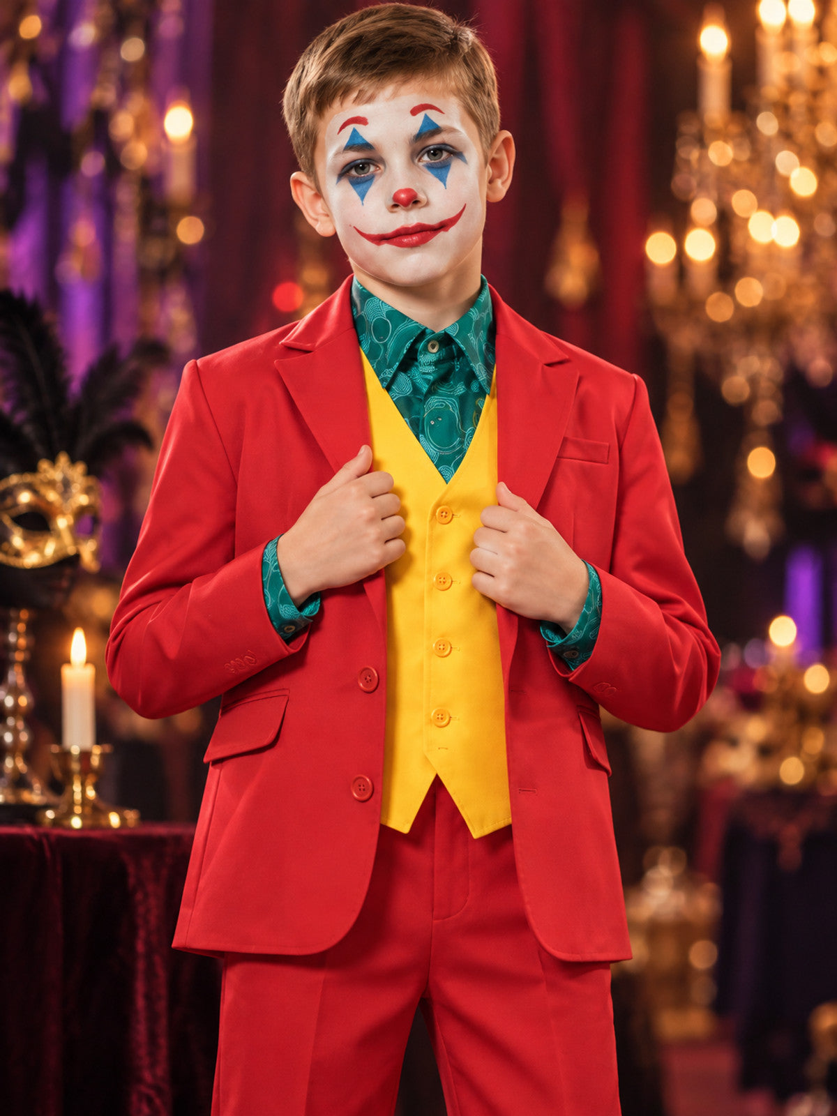 Clown costume: jacket, vest, shirt, pants