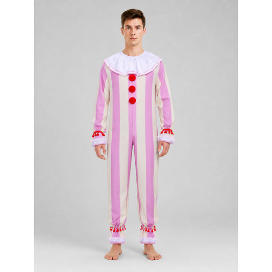 Pink and White Striped Clown Costume for Cosplay