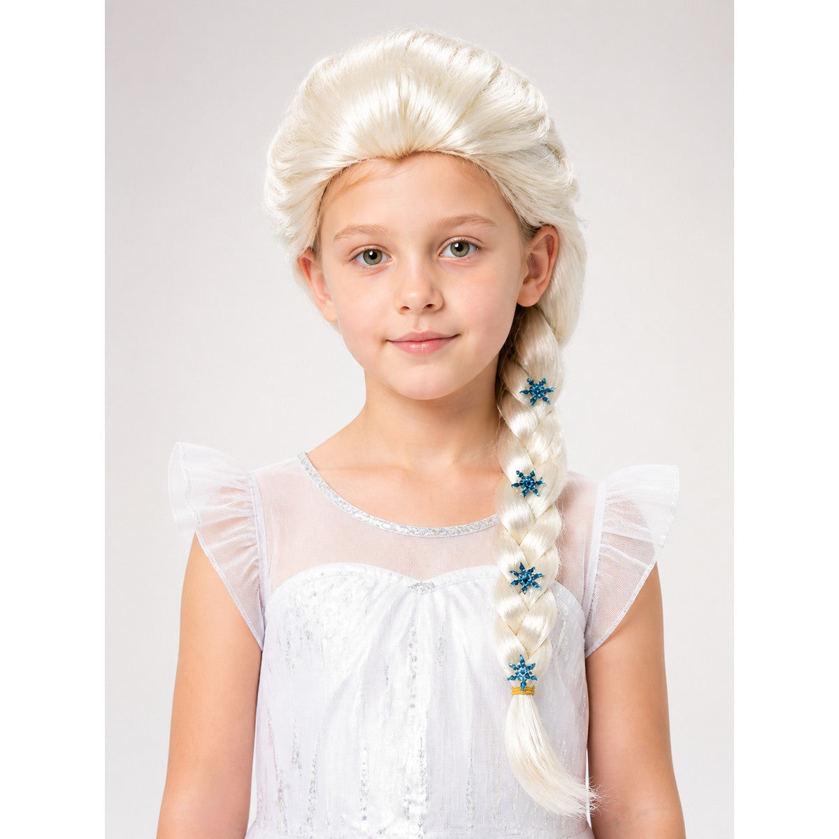 Light Gold Carnival Wig with a Braid and Snowflakes main product view
