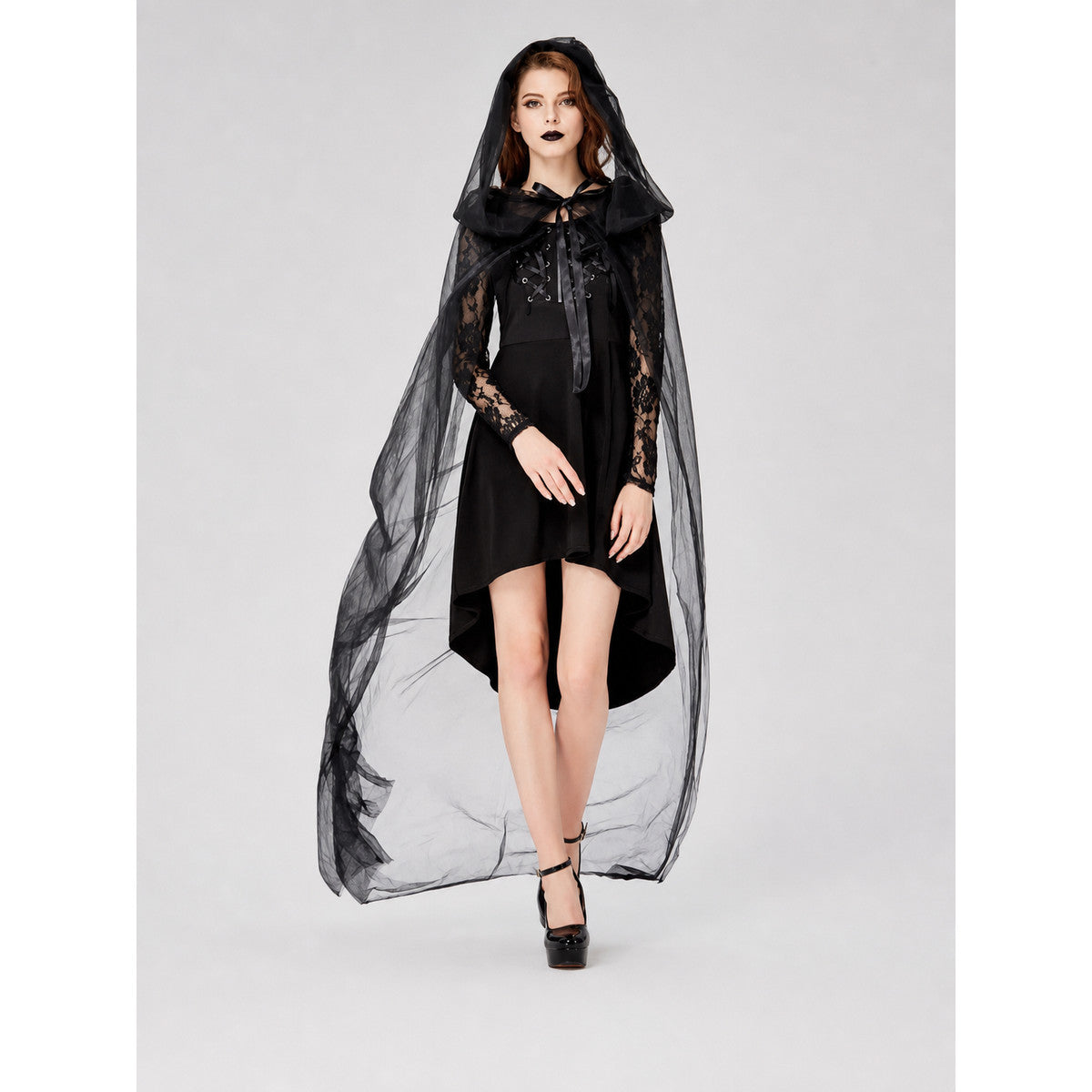 Women's Gothic Hooded Halloween Costume on-model view