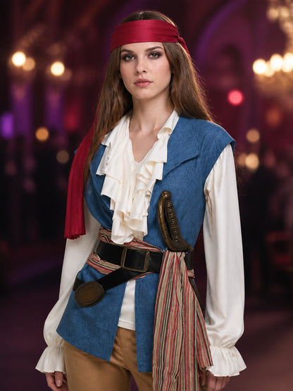 Women's Pirate Costume Vest Bandana Halloween on-model view