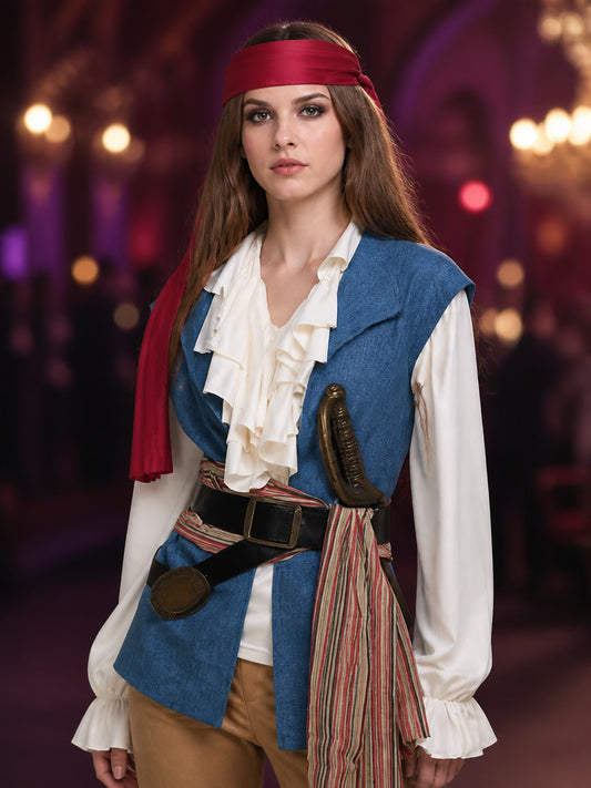 Women's Pirate Costume Vest Bandana Halloween on-model view