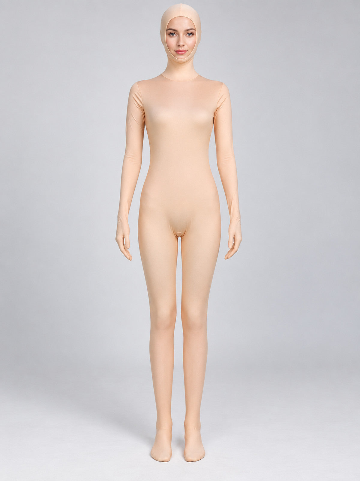 Flesh-Tone Form-Fitting Jumpsuit with Face Opening