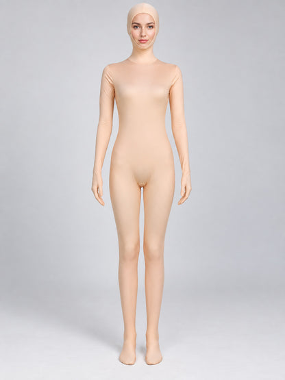 Flesh-Tone Form-Fitting Jumpsuit with Face Opening