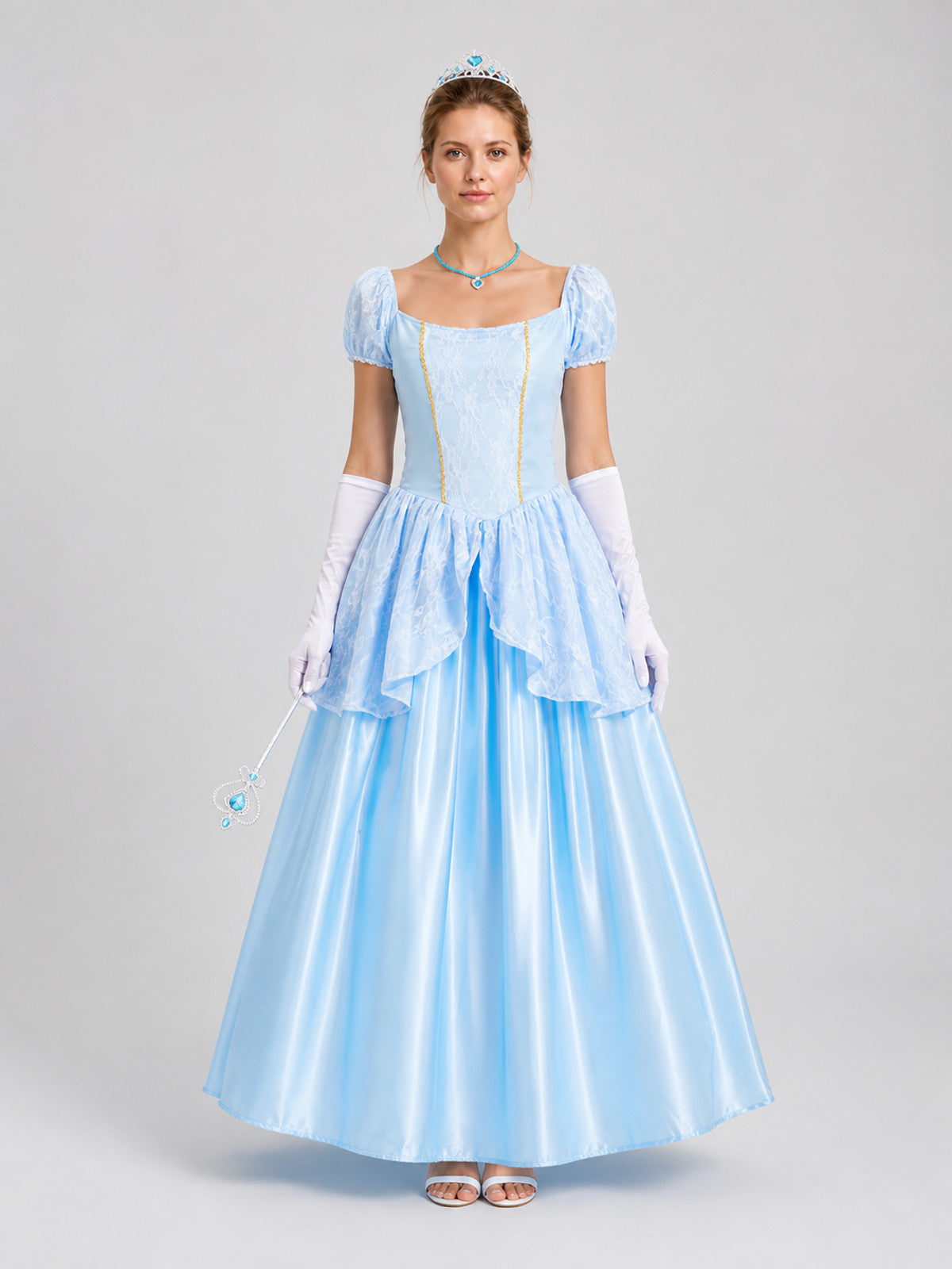 Princess Sissi Cosplay Dress, Blue, Long on-model view