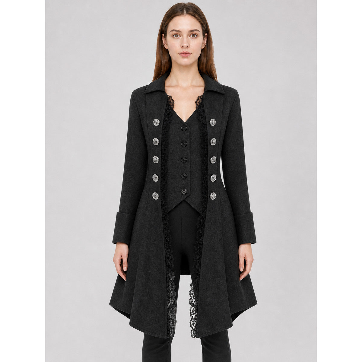 Gothic Long Frock Coat with High Collar