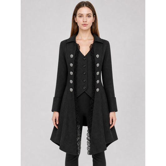Gothic Long Frock Coat with High Collar