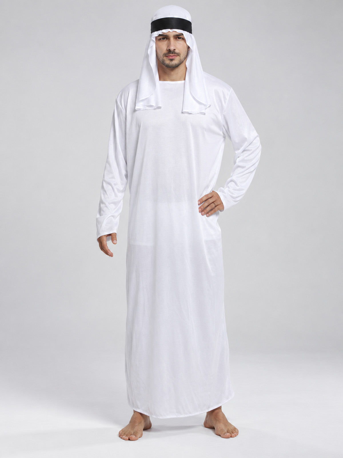 Arabic Cosplay Costume: White Robe, Headscarf, Beard