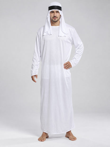Arabic Cosplay Costume: White Robe, Headscarf, Beard