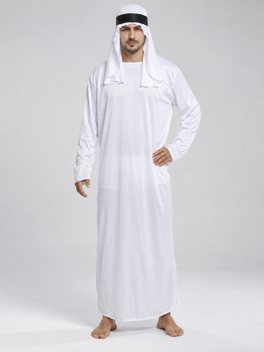 Arabic Cosplay Costume: White Robe, Headscarf, Beard