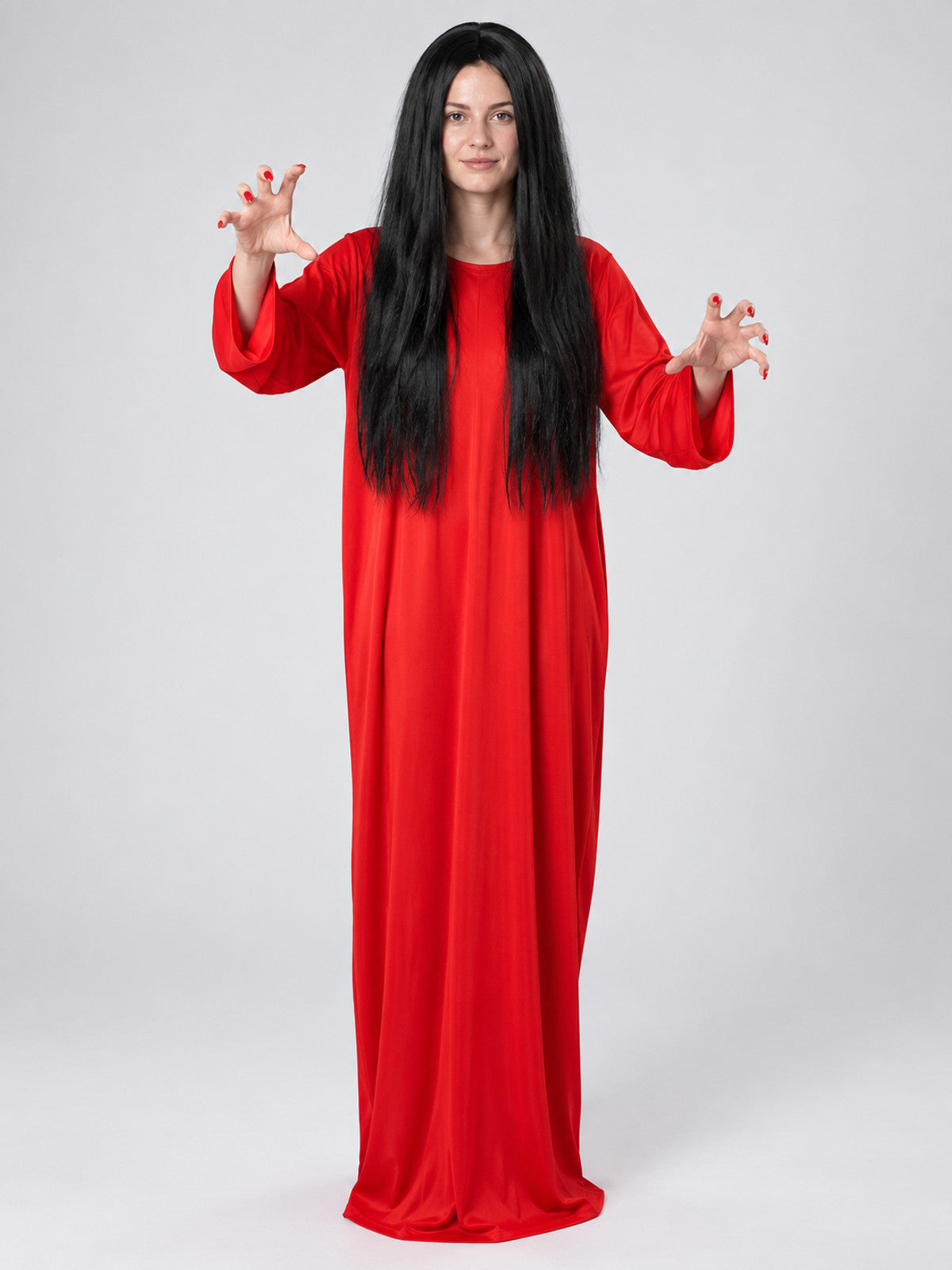 Costume: Long Red Dress and Black Wig