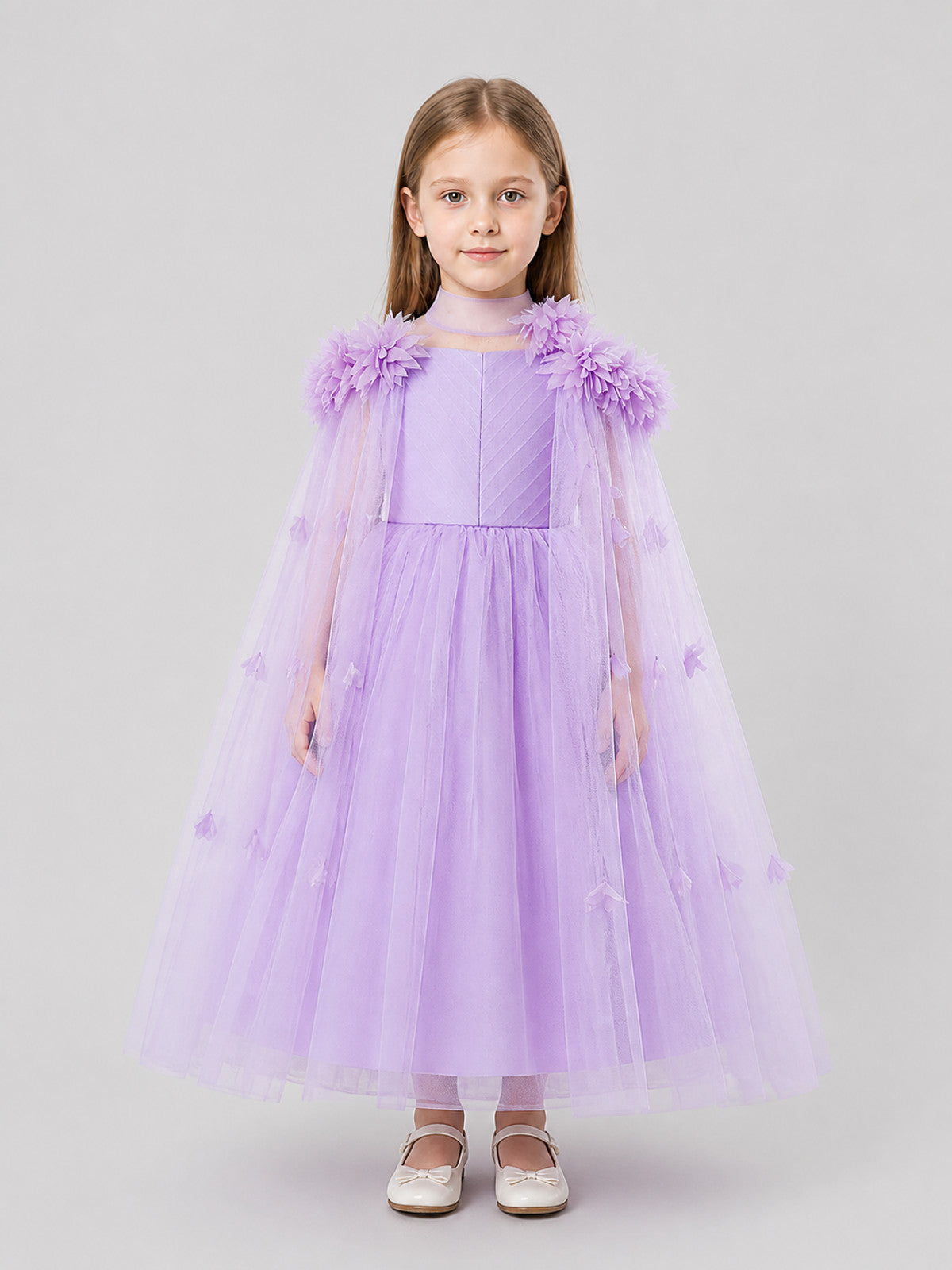 Dressy Girls’ Tulle Dress with Flowers