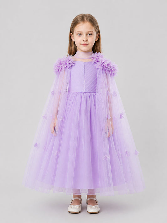 Dressy Girls’ Tulle Dress with Flowers on-model view