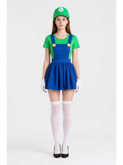 Green and Blue Luigi Costume with Hat and Gloves main product view
