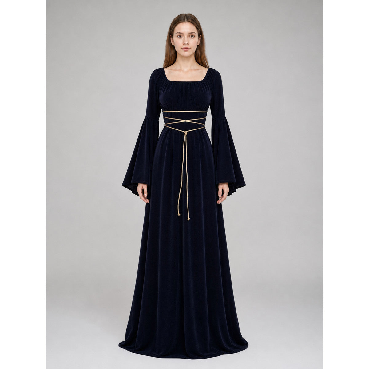 Gothic Maxi Evening Dress with Belt