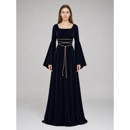 Gothic Maxi Evening Dress with Belt on-model view